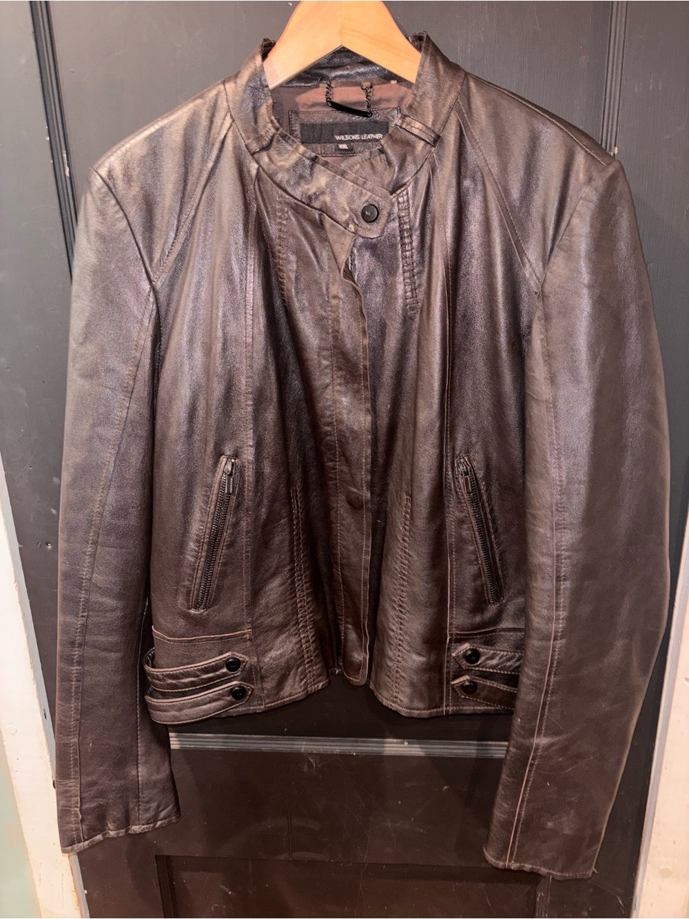 Wilsons Leather Dark Chocolate Brown Genuine Leather Moto Jacket Women’s XXL